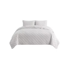 All-Season 3-Piece White Solid Color Microfiber Twin/Twin XL Quilt Set