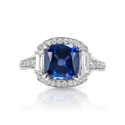 Daphne 4 Carat Vintage Inspired with Step Cut Blue Sapphire Ring in 18K