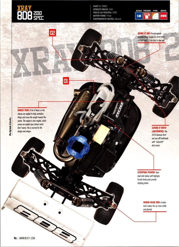 XRay 808 2010 RC Nitro Buggy Print Ad Wall Art Decor Ephemera Specs 1/8 - Image 2 of 2