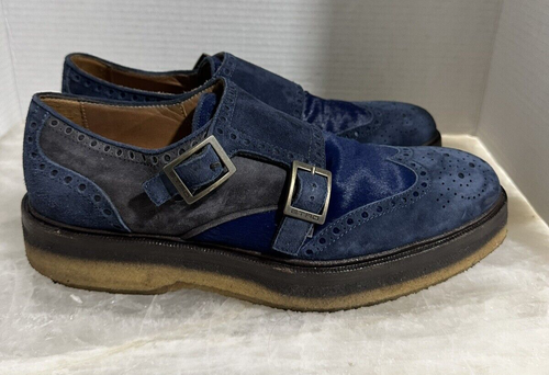 Etro Men's Blue Suede Double Monk Strap Shoes Size UK 41 / US 8.5 - Picture 3 of 19