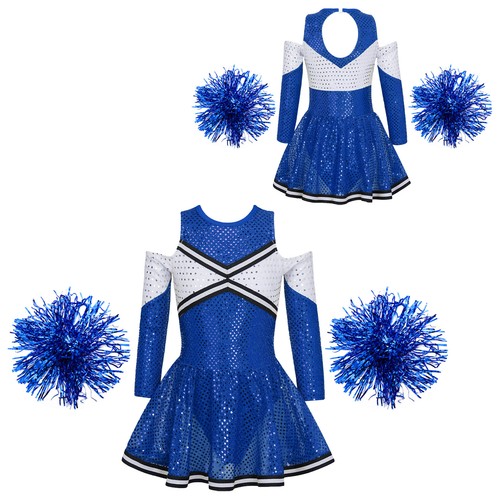 Girls Kids Pompoms Cheerleading Dress Festival Costume Cosplay Dresses AU - Picture 22 of 25