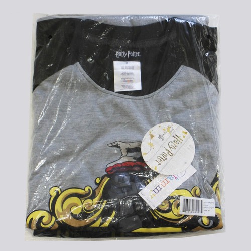 Harry Potter Men's Pajama Set Hufflepuff Gray Olive Green Plaid Medium - Picture 2 of 2