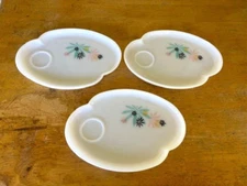 3 Vintage Atomic Flower Milk Glass Patio Snack Set Federal Glass Dishes Only EUC