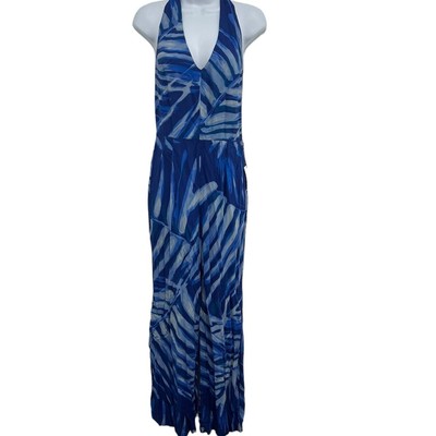 Bella Dahl Size XS Halter Style Jumpsuit Blue Print Low Back Flowy Boho Indie 
