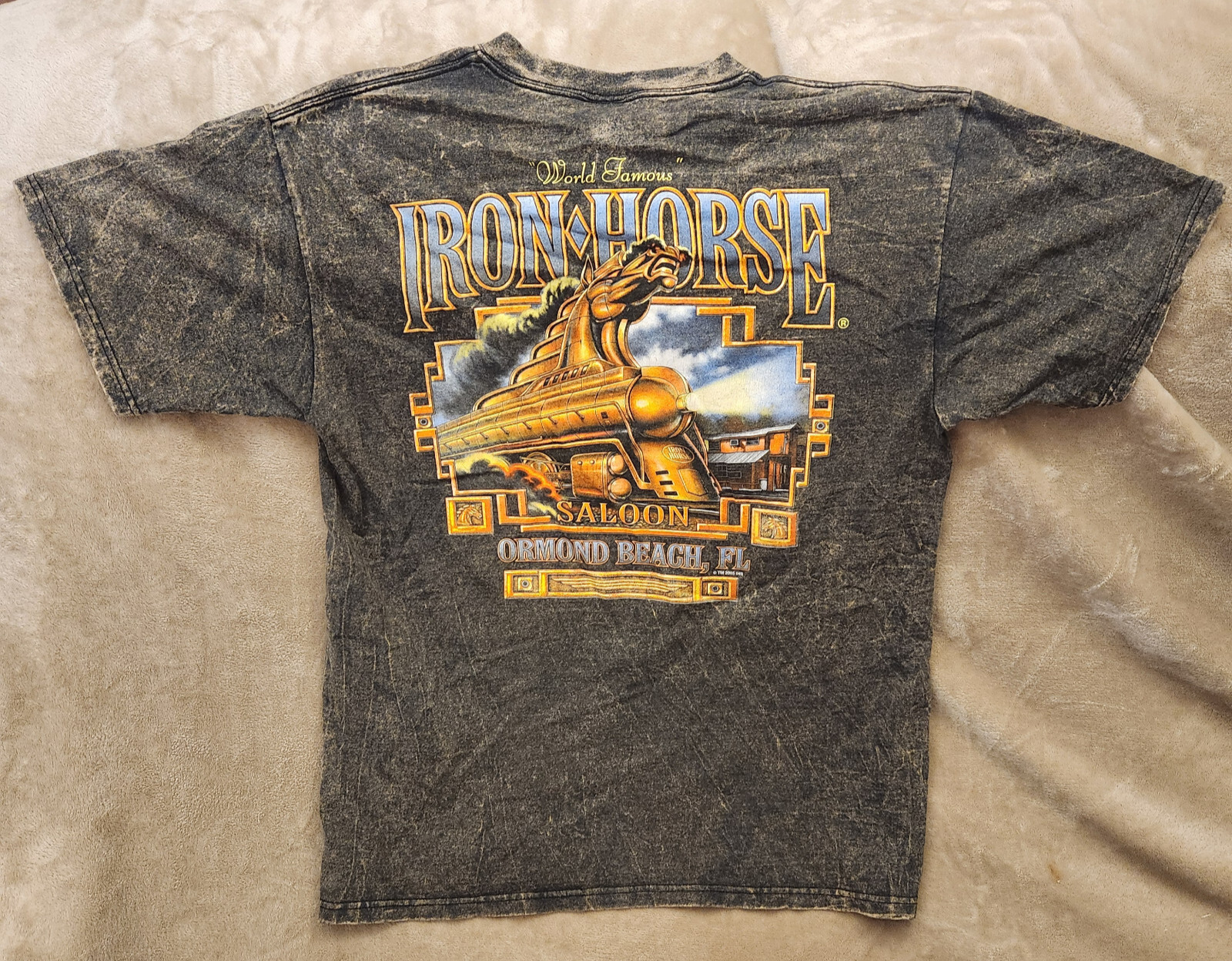 Vtg 2005 Iron Horse Saloon Acid Wash Ormond Beach Pocket T-Shirt Size L QwikShip