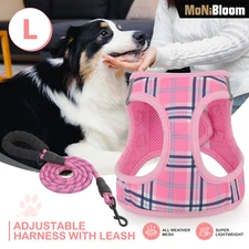Dog Harness And Leash Set French Bulldog Beagle Adjustable Soft Reflective Mesh