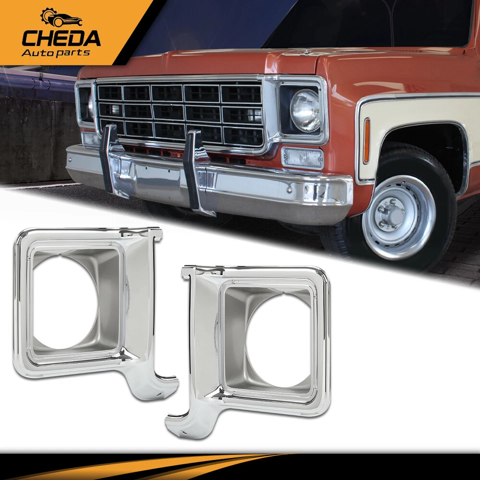Headlight Trim Bezel Chrome Silver Pair Fit For 1973-1978 Chevy C10 Suburban - Image 4 of 4