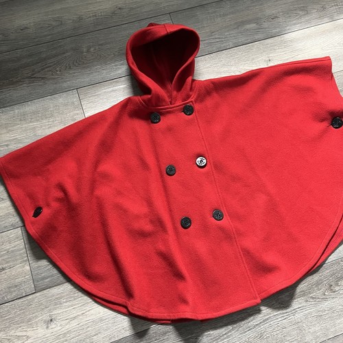 Schott Red Wool Pea Coat U.S 740N Rare Hooded Poncho One Size USA Made - Picture 2 of 7