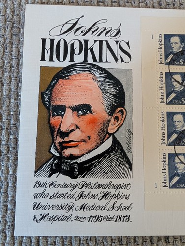 US FDC JOHN HOPKINS $ 1.00 FULL SHEET HAND PAINTED BY GOLDBERG 16/25 - Picture 2 of 7