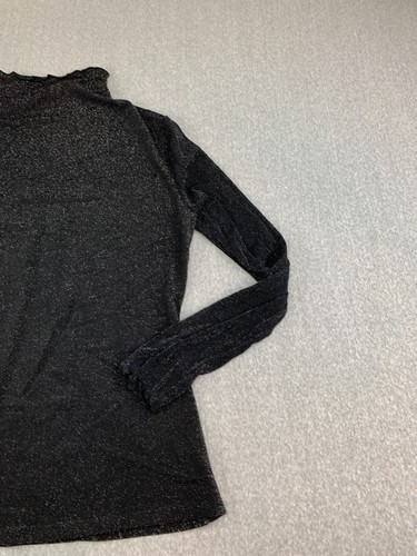 Allegra K Sparkly Mock Neck Shirt Womens Large Black Stretch Cocktail Business - Picture 5 of 14