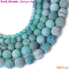 Blue Green Dream Fire Agate Frosted Gemstone Loose Beads For Jewelry Making 15"
