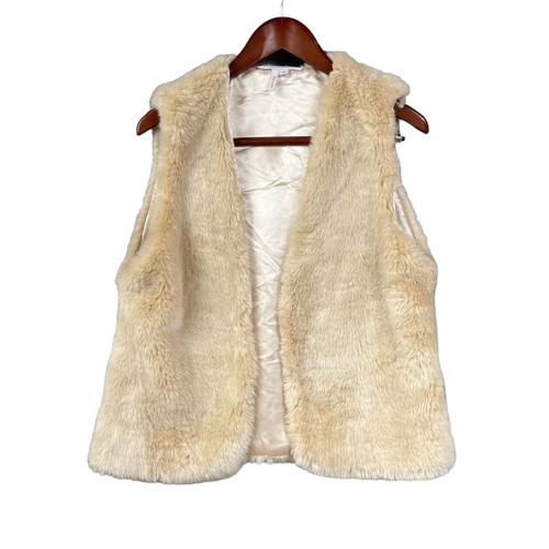 BCBG Generation Cream Faux Fur Vest M/L BOHO Fall Cozy