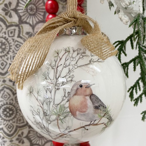 Finch Ornament - Decorazione natalizia in scatola per decoupage - Foto 2 di 5
