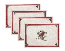 Lenox Winter Holiday Winter Greetings Cardinal Jacquard Placemats ~~ Set of 4 ~~