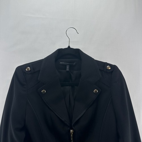 White House Black Market Blazer Womens Sz 2 Moto Jacket Notch Lapel Zip Up Black - Picture 4 of 12