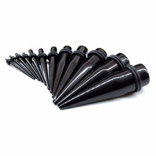 1 Pair Black Acrylic Ear Plug Taper Double O-Ring Gauge Stretching Kit 14g - 1"