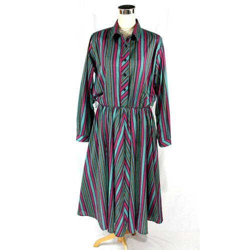 Vintage EJM Limited Striped Belted Blouson Shirtwaist Career Dress 10 1980s - Picture 2 of 9