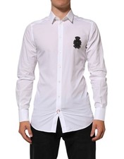 Dolce & Gabbana White Cotton GOLD DGPatch Formal Dress Men's Shirt Authentic