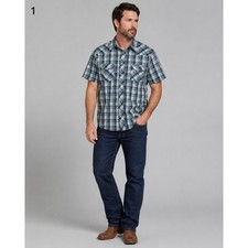 Wrangler Pearl Snap Western Shirt Mens XL Blue Green Plaid Cotton Blend