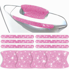 10 PCS Bling Car Door Handle Protector, Shiny Crystal Rhinestone Anti Pink