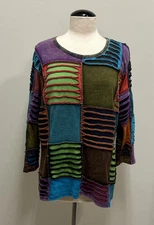 VTG Rising International Patchwork Texture Shirt Distressed Punk Boho Grunge XL