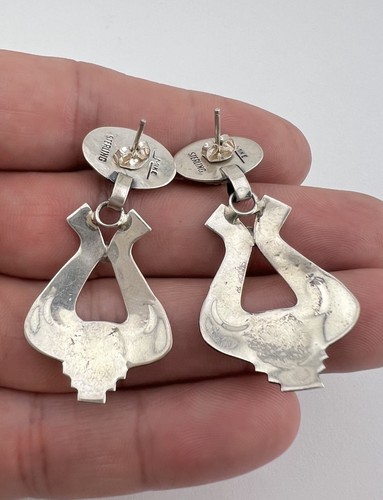 Vtg Mike Begay Navajo Sterling Silver Turquoise Stamped Post Dangle Earrings - 第 4/5 張圖片