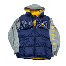 Air Jordan Puffer Jacket Boys XL Navy Blue Gray Full Zip Hooded Youth Jumpman