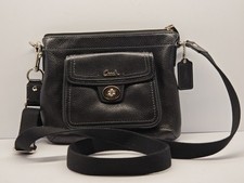 COACH Black Pebbled Leather Turnlock Pocket Adjustable Crossbody Bag
