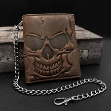 Skull Wallet for Men Bifold Card Holder Wallet Pocket Leather Wallet with Chain