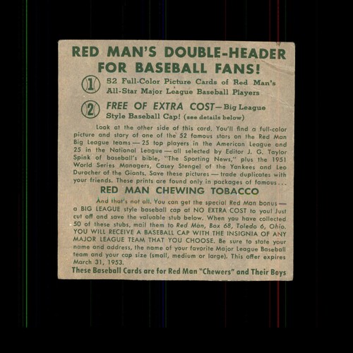 1952 Red Man Tobacco Baseball Cards - No Tabs - Complete Your Set - You Pick - Picture 21 of 85