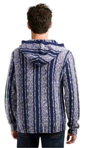 LUCKY BRAND Men's Navy/White Knit HOODED BAJA STRIPED SWEATER Pocket NWT Medium - Picture 4 of 5