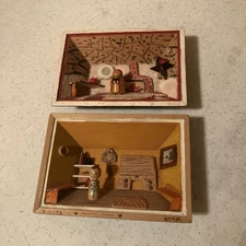 Vintage Carved Wooden Shadow Box Picture Diorama Folk Art (Pair)
