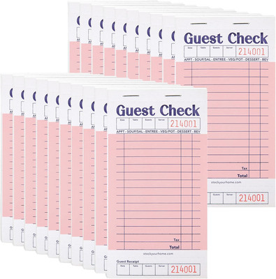 Stock Your Home Pink Guest Check Books for Servers (20 Pack) 20 Pack, 