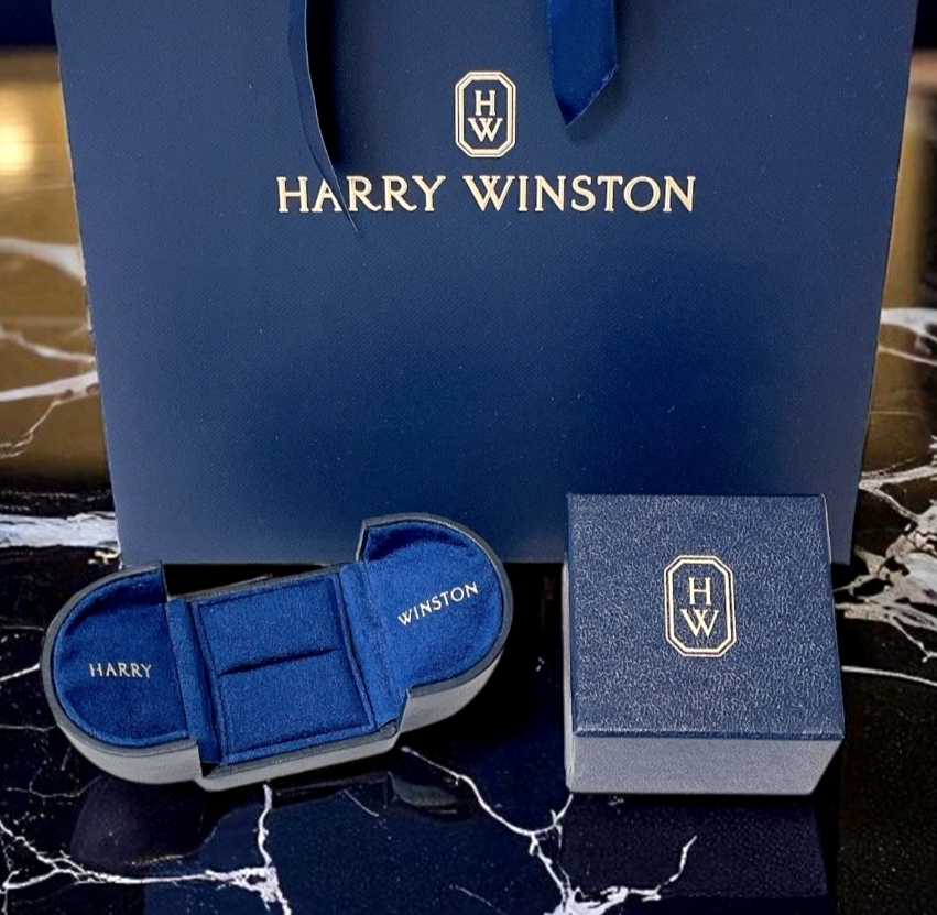 HARRY WINSTON 指輪箱袋セット Harry Winston Ring case Navy Leather Empty Box Authentic Jewelry
