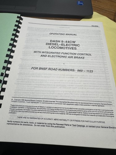 GE DASH 9-44CW Diesel Locomotive Operating Manual for BNSF #960-1123 - Picture 4 of 10