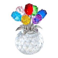 Crystal Colorful Rose Flower Collectible Figurine Glass Flowers With Vase