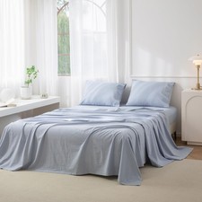 Queen Size Sheet Set, 4-Piece - 100 Washed Cotton, Linen-Like Soft  Breatha...