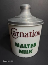 Vintage Original Carnation Malted Milk Jar Aluminum Lid RARE