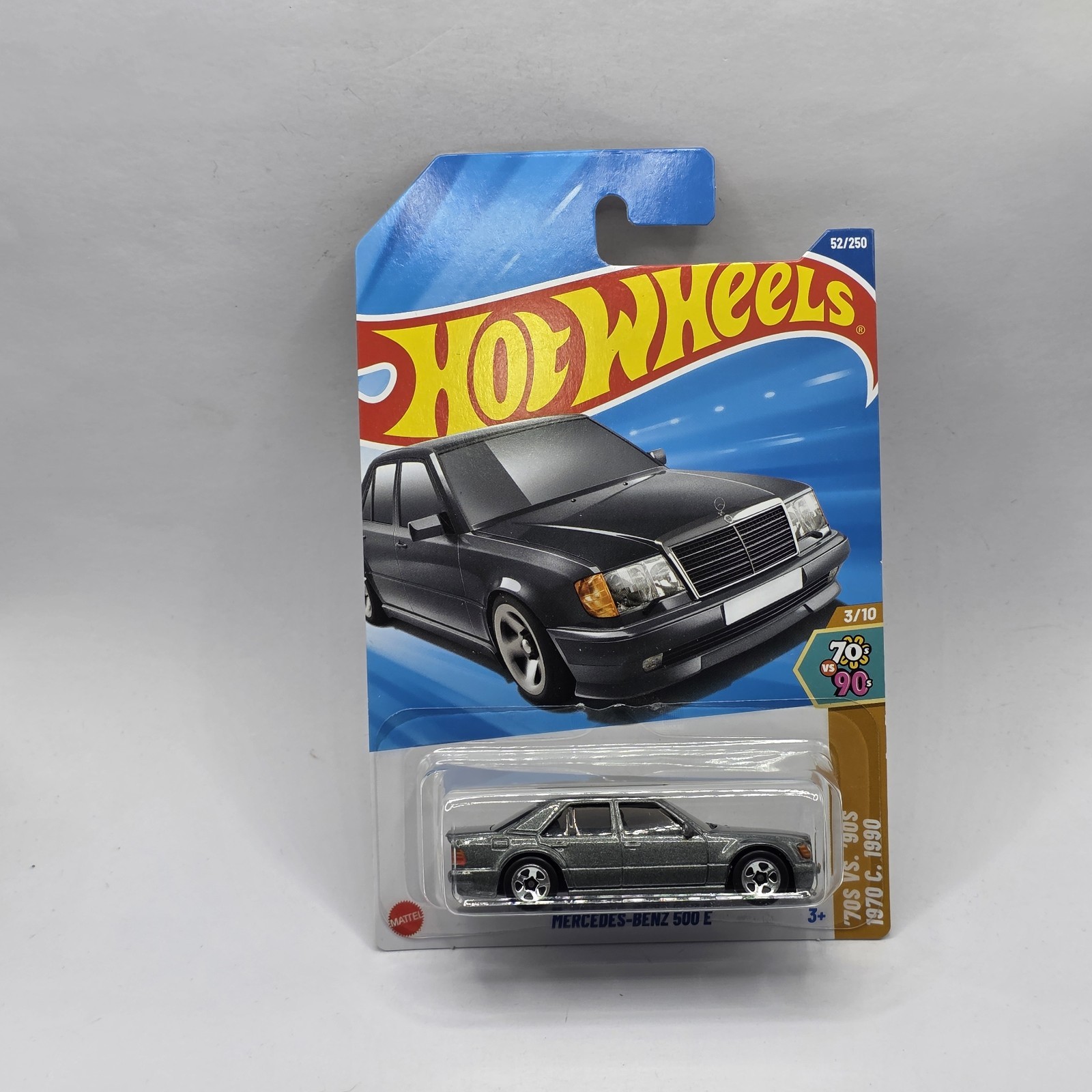 Hot Wheels 2025 Mercedes-Benz 500 E (silver) Chrome M Case 70s Vs 90s
