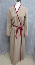 Vintage 70s Vanity Fair Robe Womens 12 Beige Red Trim Belted Wrap Long