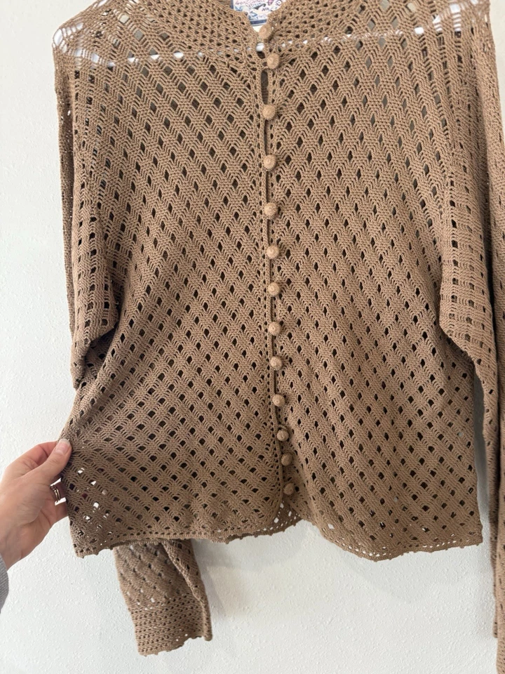 Cárdigan Suéter April Cornell Grande L De Colección Crochet Marrón Tostado Cottagecore Foto 2 de 4