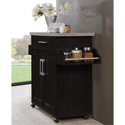 Hodedah HIK78CHOC-GREY Kitchen Island with Storage Wheels