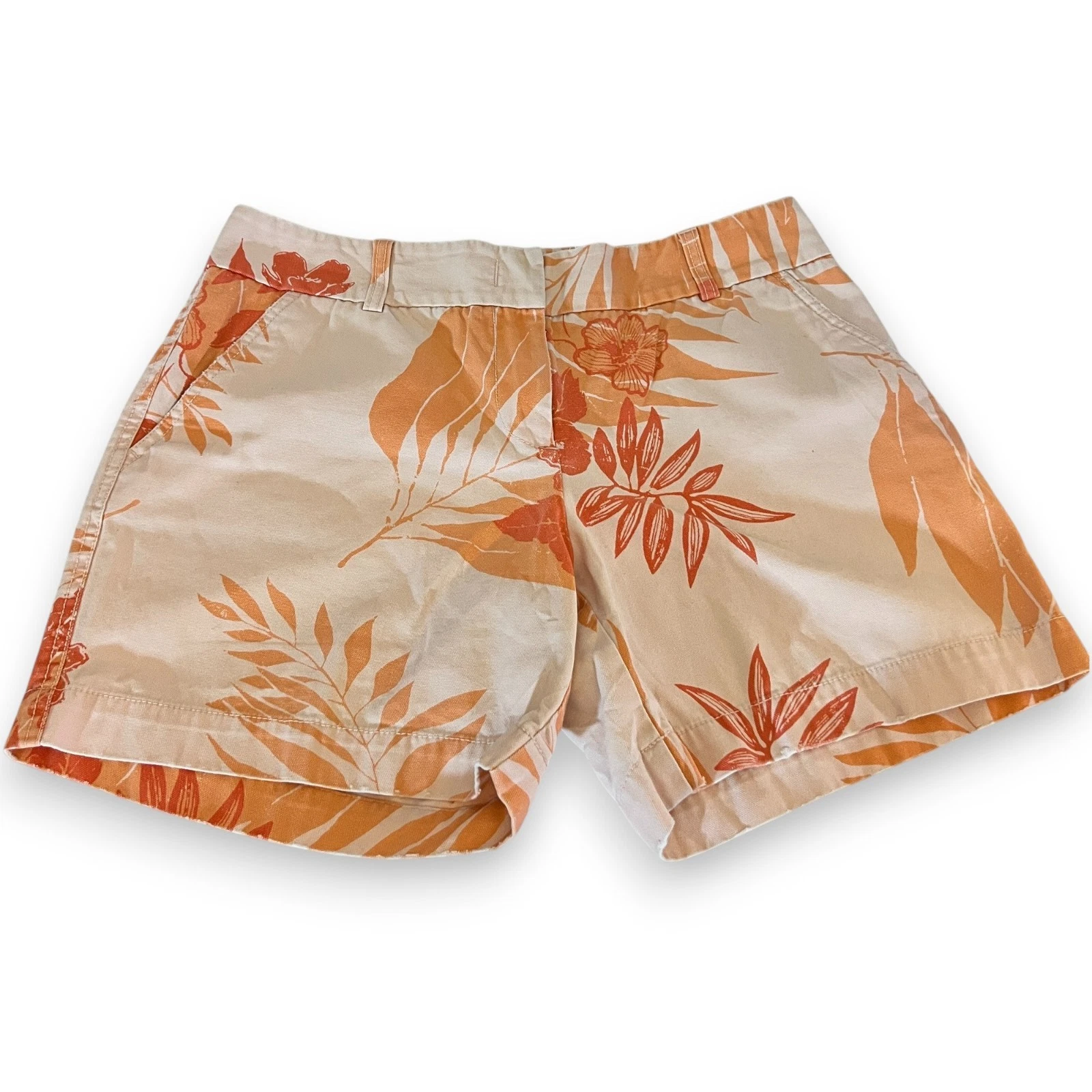 J Crew SAMPLE Shorts SU'05 Tropical Floral Chino Peach Orange 30” Waist Rare Y2K
