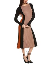 T Tahari NWT Women's Colorblocked Long Sleeve Rib Calf Dress Size Large $118
