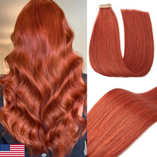 Copper Remy Human Hair Tape-In Extensions 20pcs 14 Inch Straight Invisible Weft
