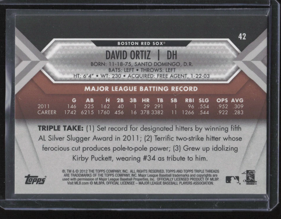 David Ortiz 2012 Topps Triple Threads #42 Boston Red Sox Bronze #/625 - Image 2 of 2