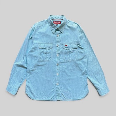 Simms Herren Blau Kariert Baumwolle Outdoor Angeln Knopfleiste Hemd - Größe L