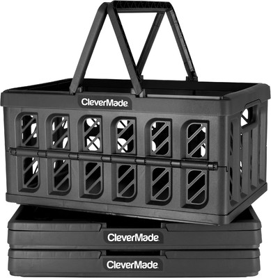 Collapsible Shopping Basket, Obsidian, 3PK - 24L (6 Gal) Reusable Plastic Gro...