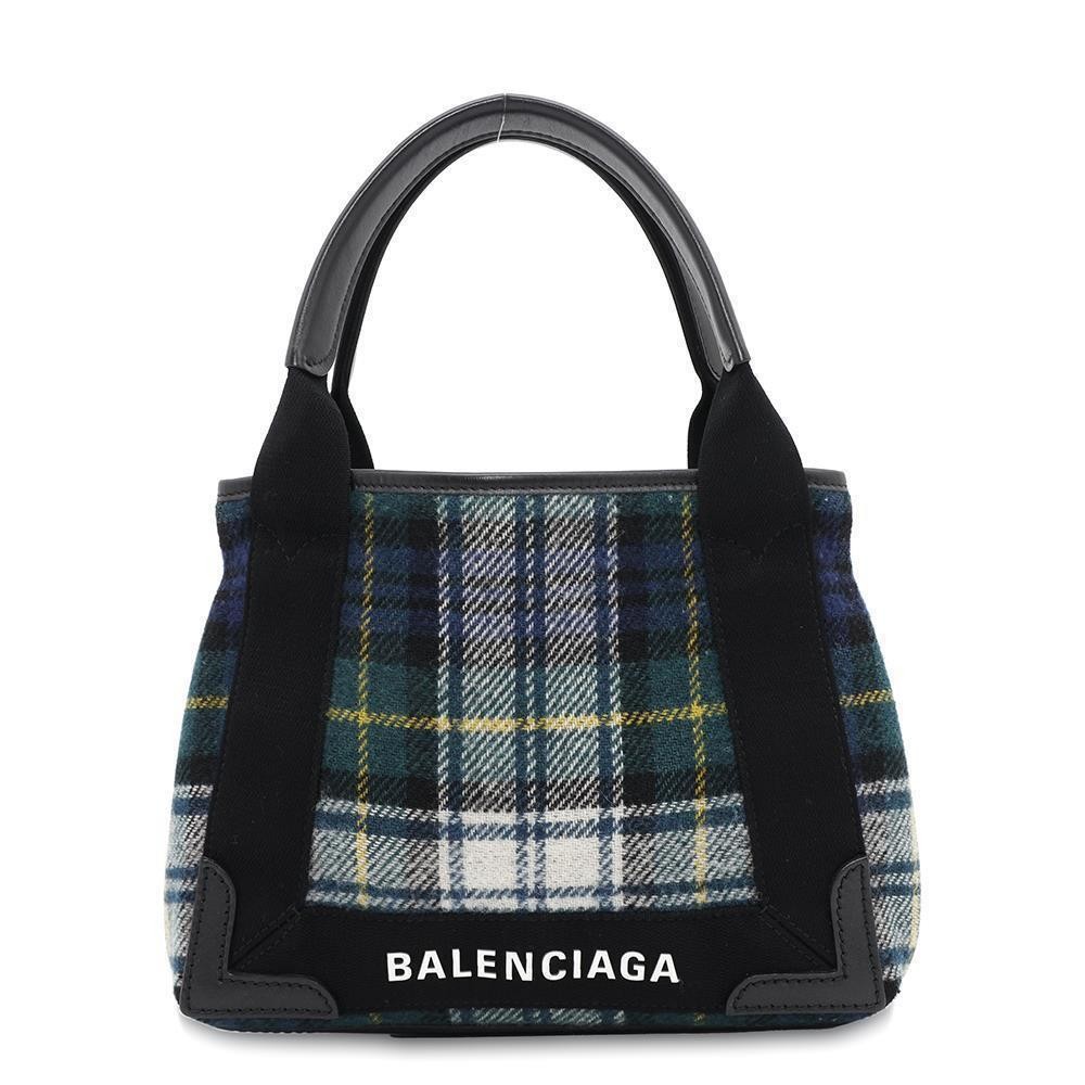 【BALENCIAGA】NAVY XS CABAS 2way XS カバス Balenciaga Navy Cabas XS 2way Handbag Canvas Leather Green