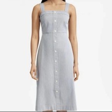 Everlane Striped Button Front Midi Dress Blue White Sleeveless Size 6